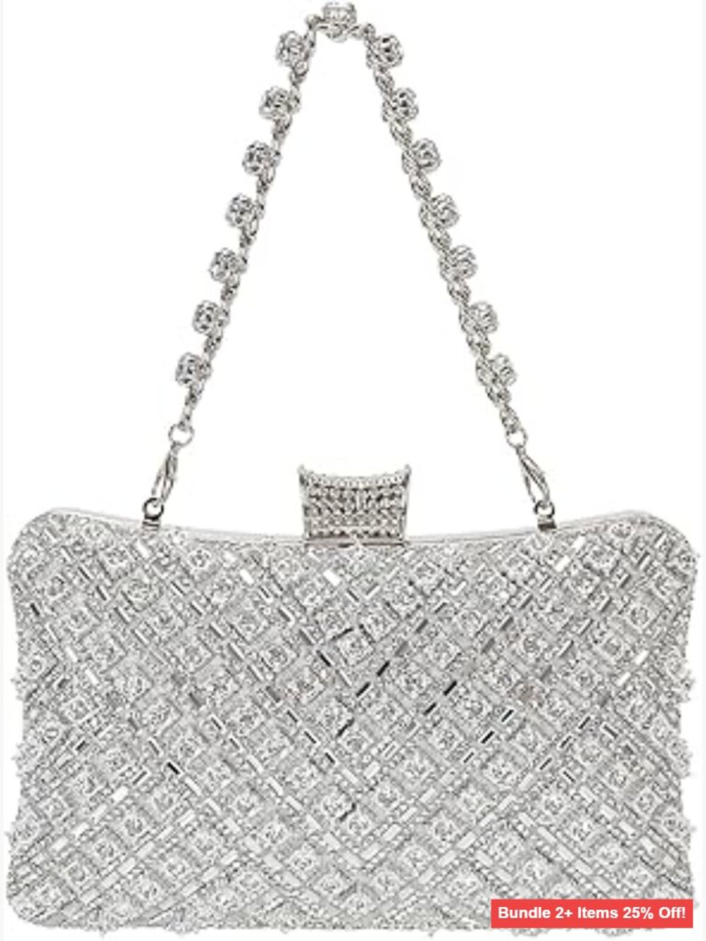 Sparkly Rhinestone Sequin Clutch with Removable Chains for Evening Events